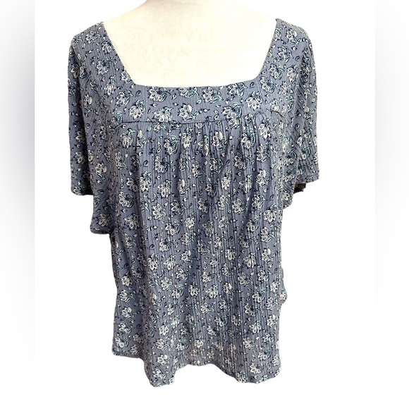 Lucky Brand Crinkle Top Spring Floral Flare Sleeve Round Scoop Waist Medium - Picture 4 of 17